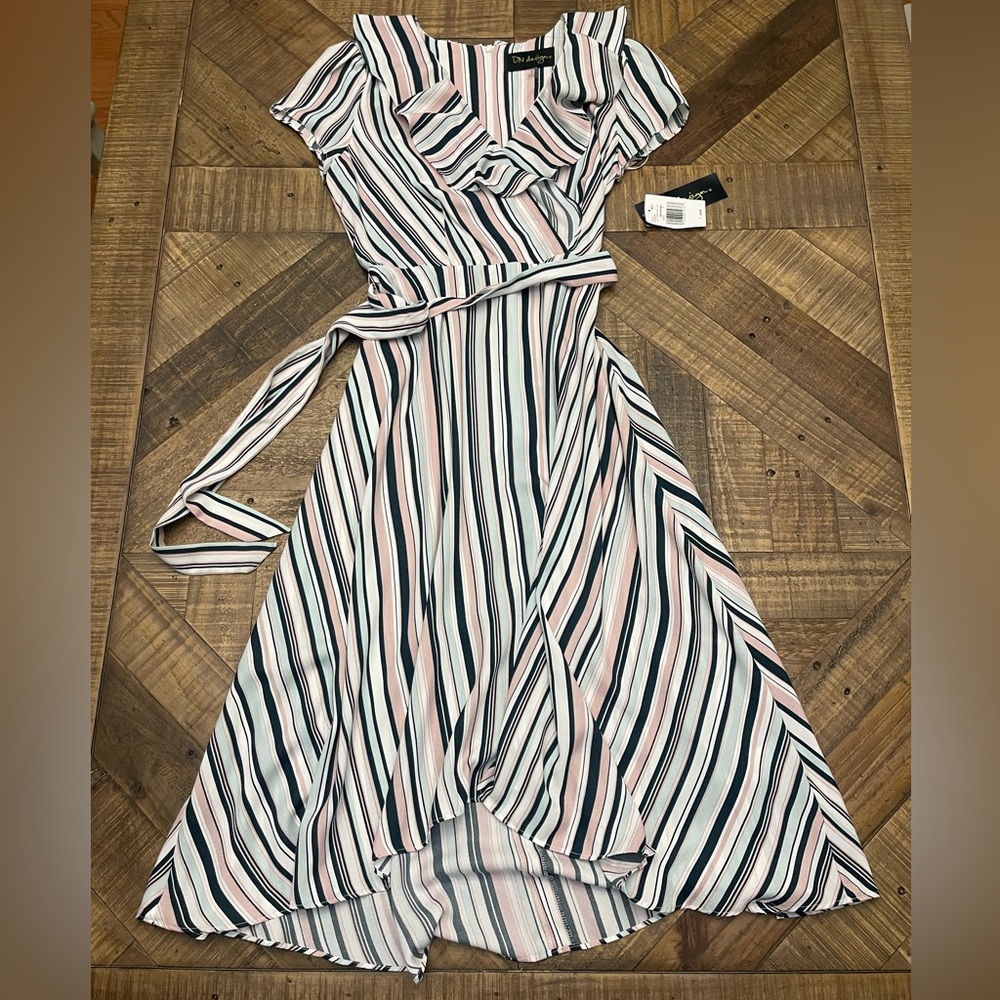 LDW Designs Pink and Black Striped High Low Dress